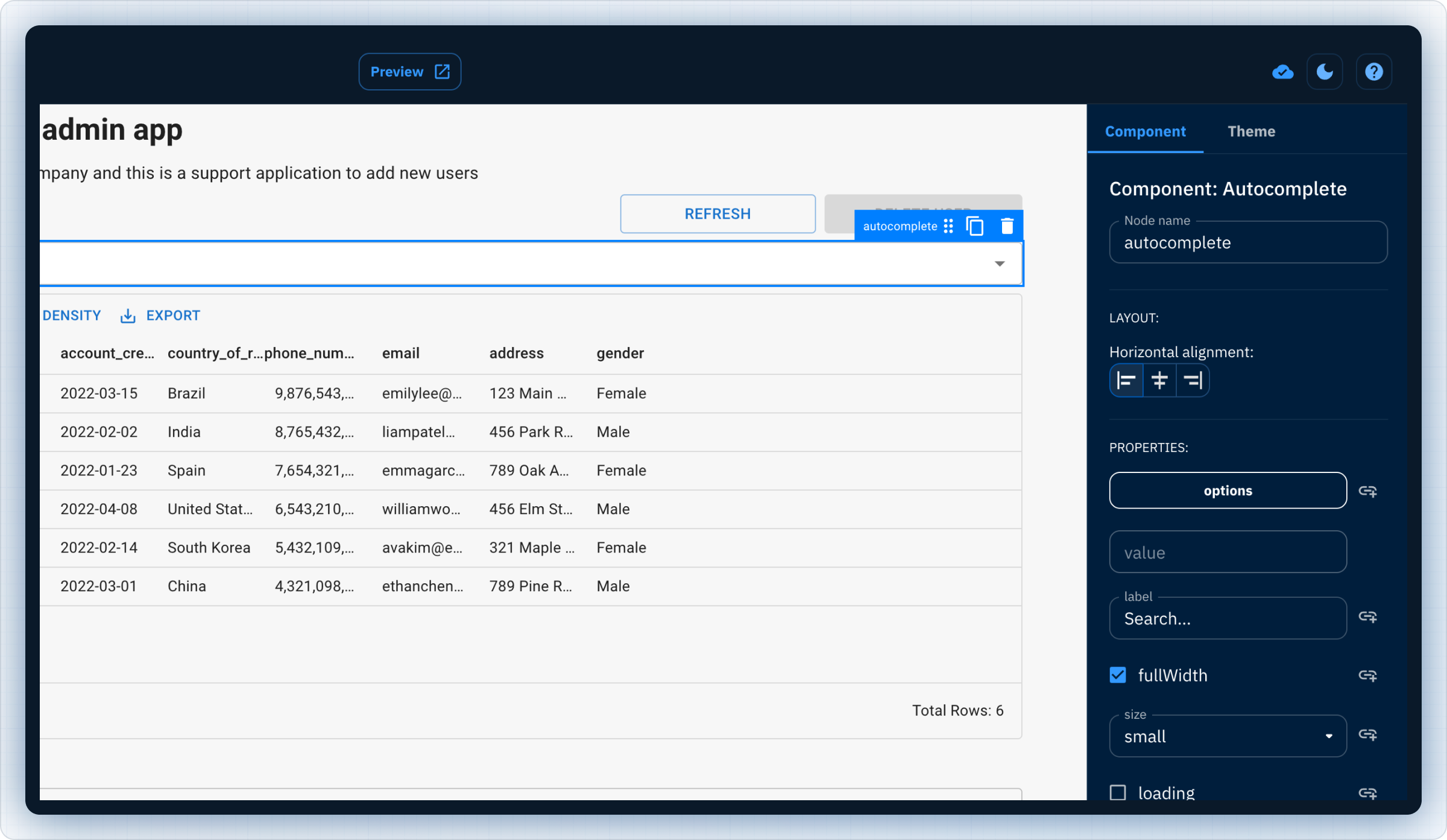 Dragging components to the canvas